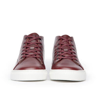 Mens red high top sneakers expertly crafted in Portugal using full grain leather with metal eyelets