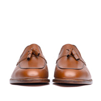 Tan tassel loafers made in Portugal with and almond toe
