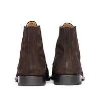 Suede lace up boots with stacked leather heel for elegance