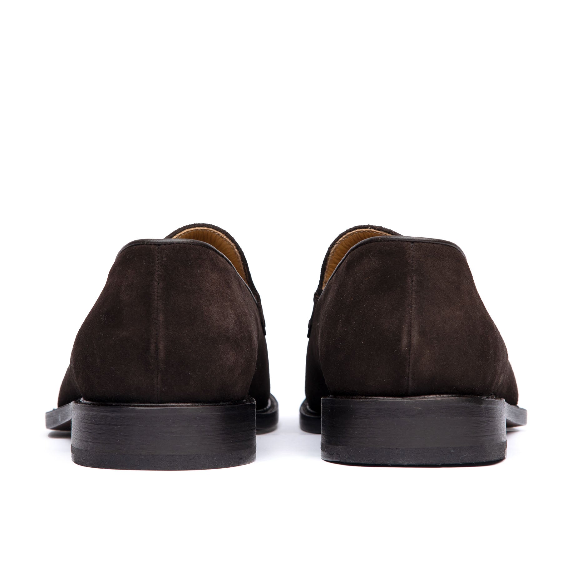 Tassel loafers suede with low block leather heel