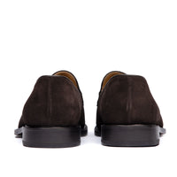 Tassel loafers suede with low block leather heel