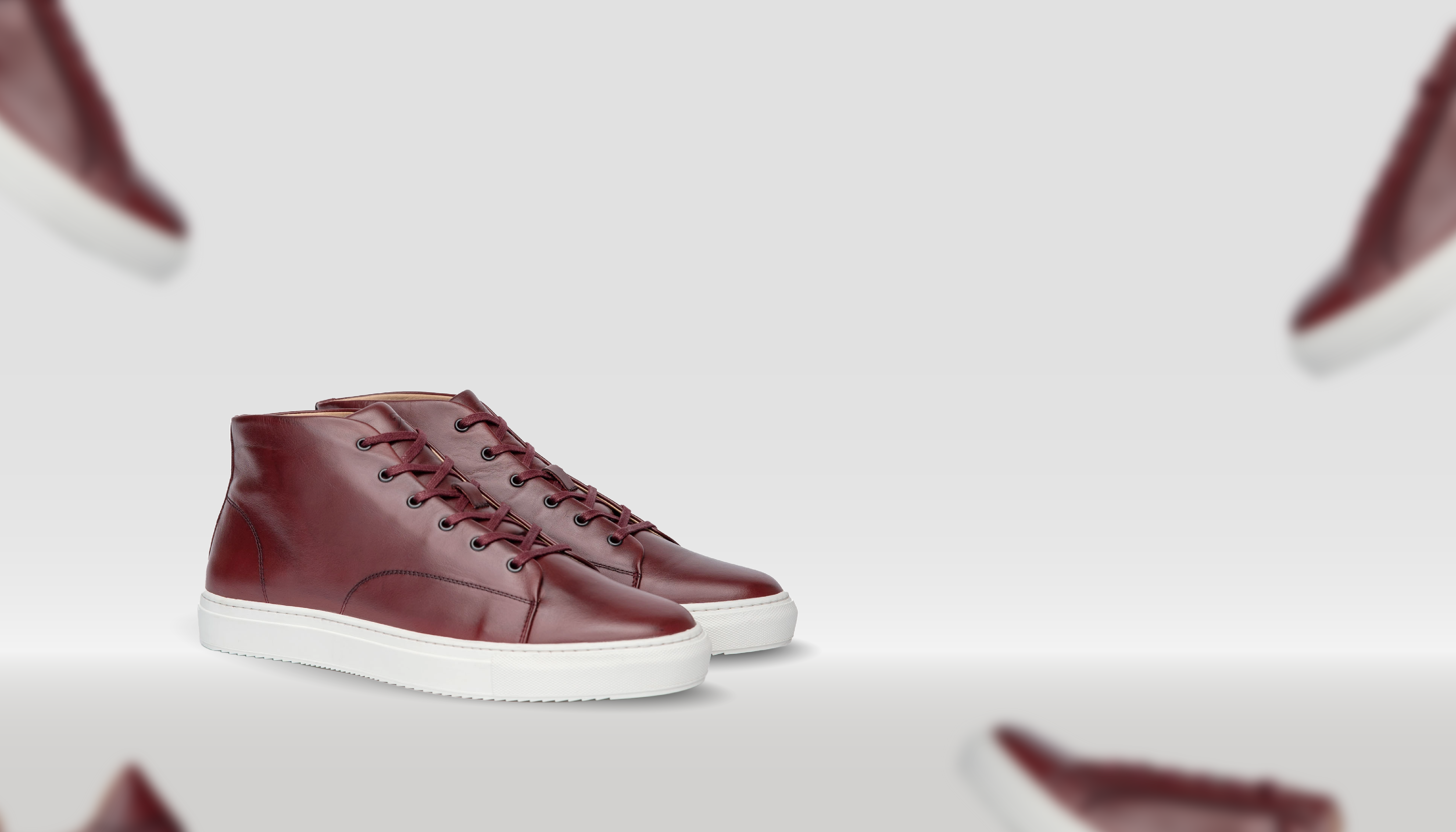 Mens leather sneakers in burgundy. The perfect gift for him. Wear with all outfit style.