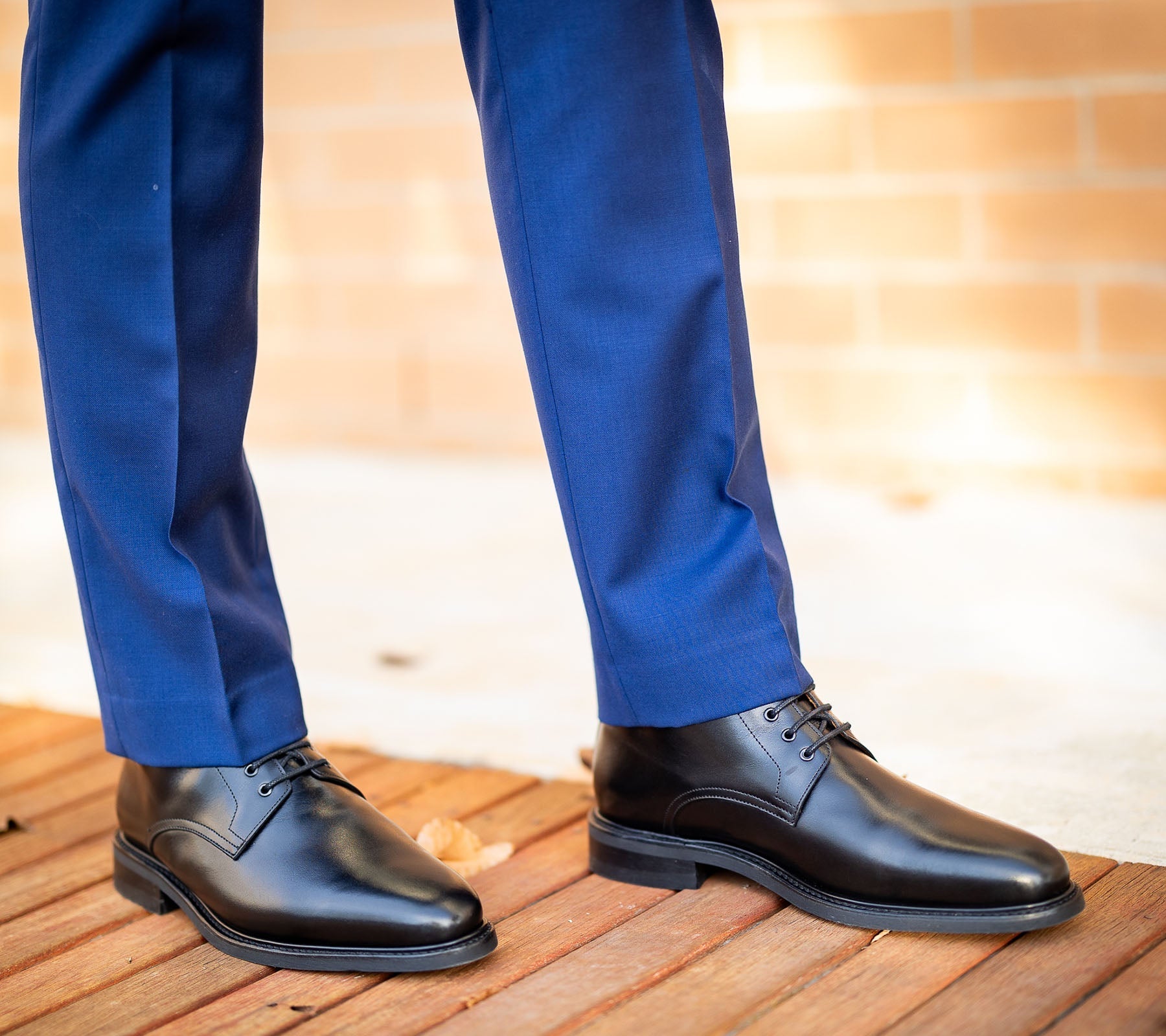 Mens black lace up boots crafted using goodyear welted construction and full grain leather