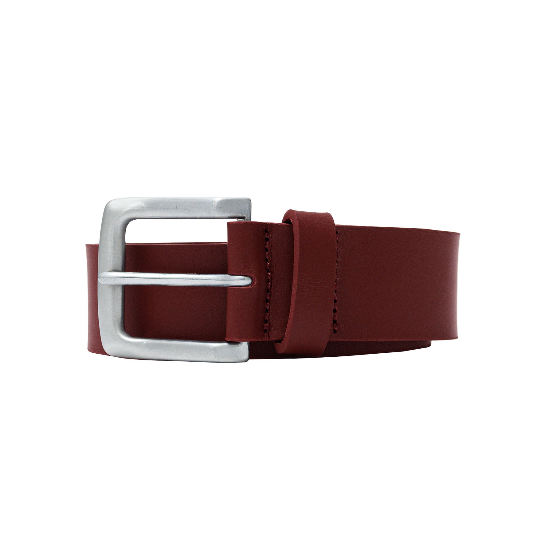 Artisan-made 38mm leather belts for men in deep burgundy. The essential item for casual trousers.