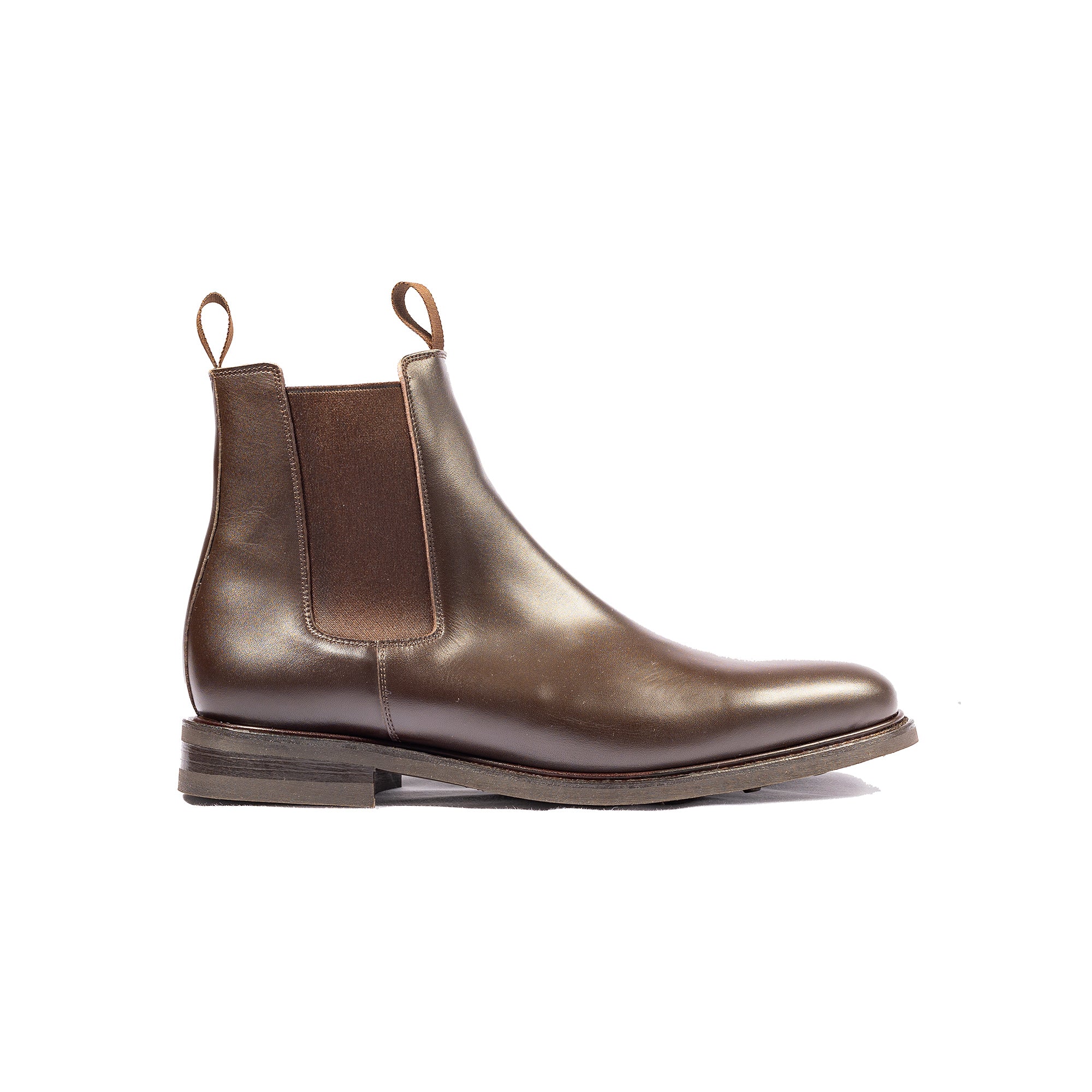 Brown chelsea boot made in Portugal using single piece of full grain leather 