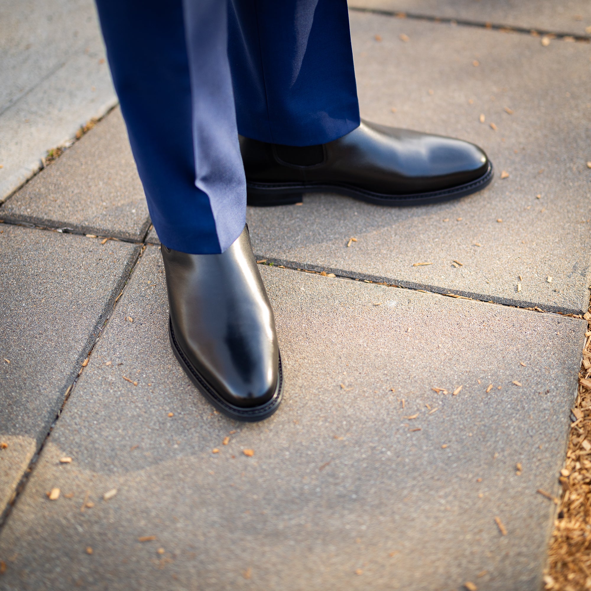 Leather chelsea boot crafted using goodyear welted construction and paired nicely with casual outfits