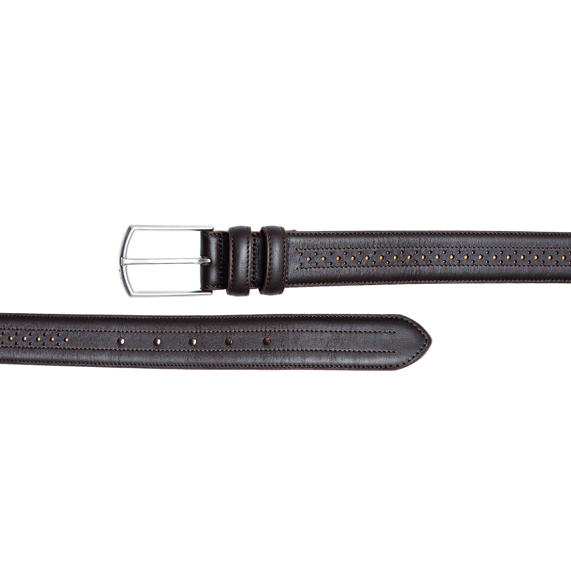 The essential brown brogue belt for men. Crafted in Spain from full grain leather. Looks great with denim.