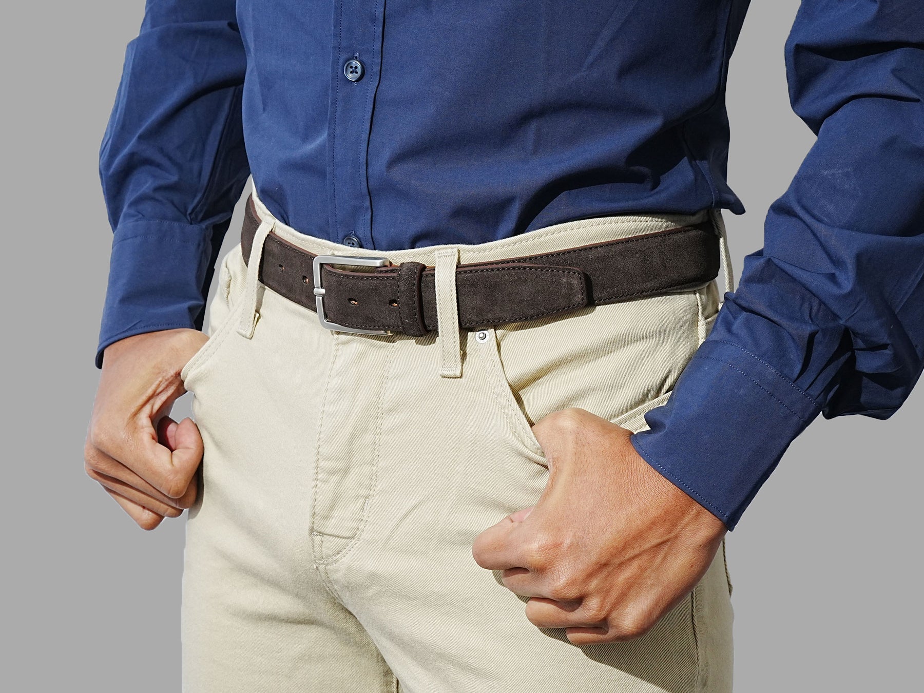Buy classic men's dress belt. Crafted from calfskin suede for a sleek look with your suit.
