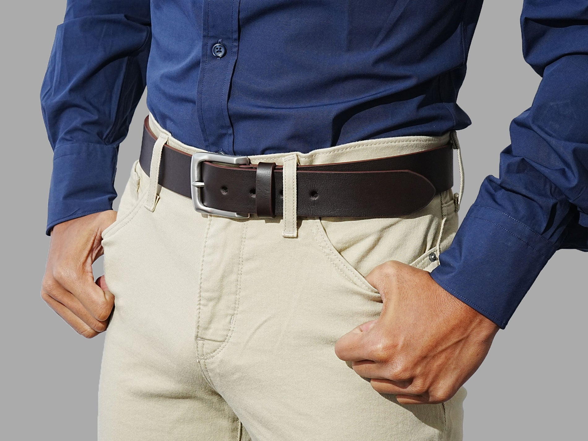 Crafted in Spain, brown leather belts for men. Classic everyday casual accessory.