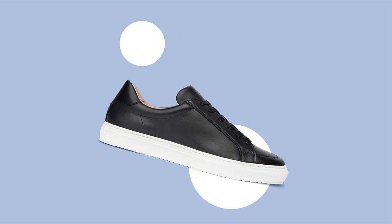 Black leather sneakers made in Portugal for going out on weekends, office or travels