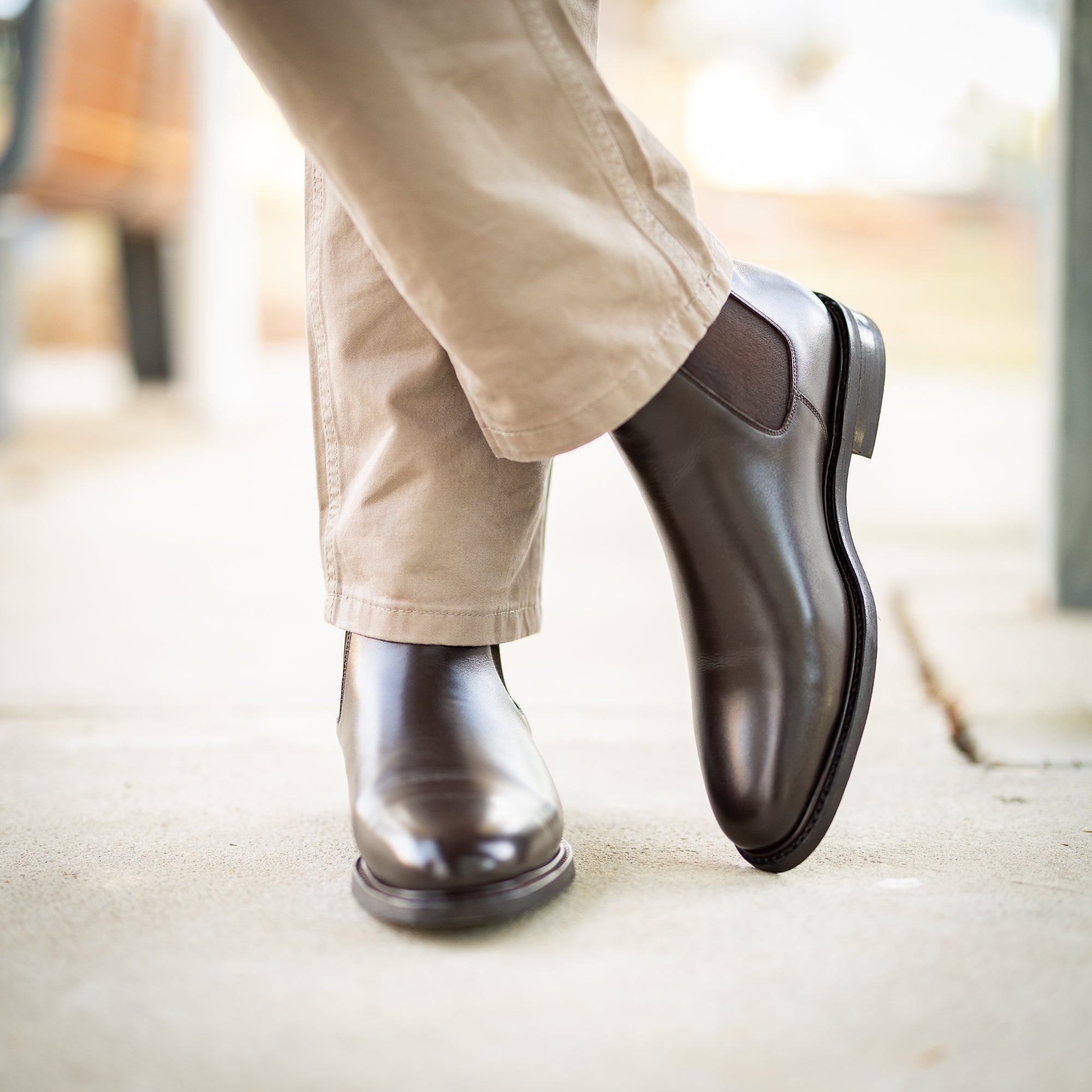 Brown chelsea boot complement tailored trousers, suits and dress shirts beautifully.