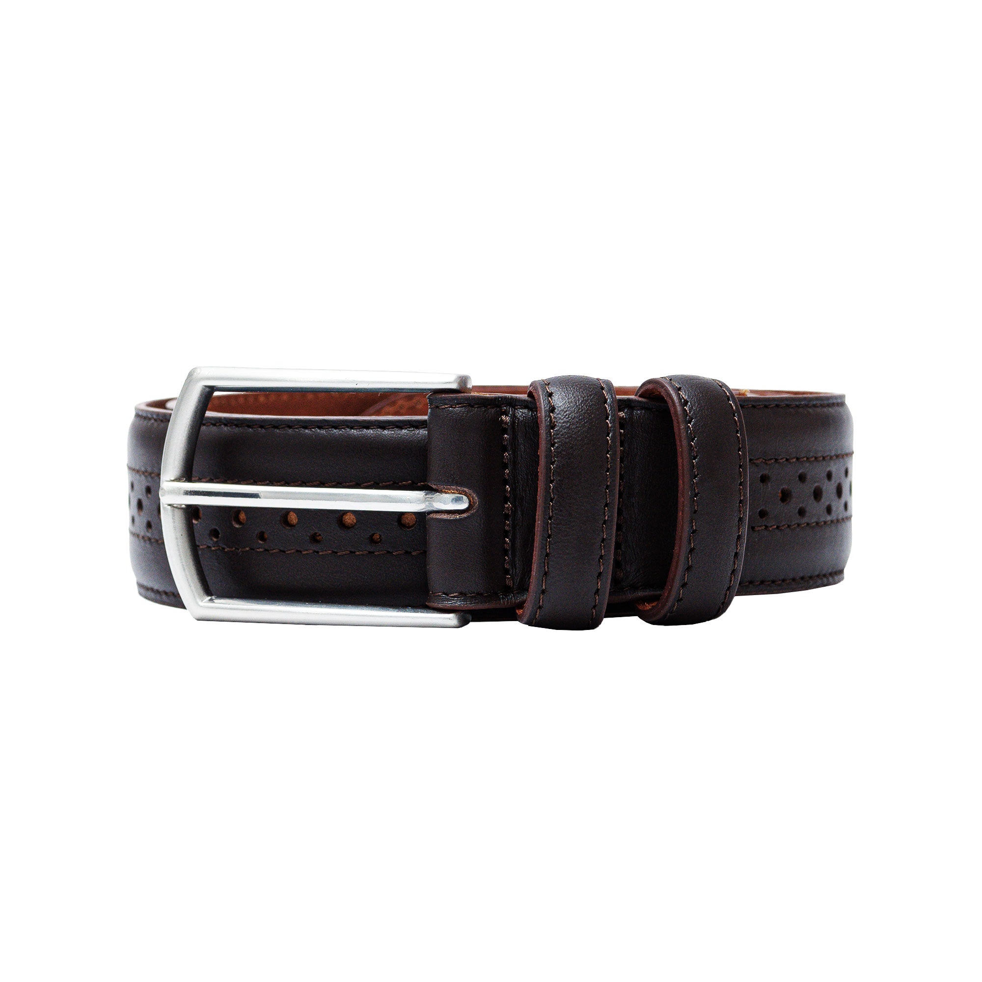 Perforated leather belt for men. Wear with your favorite brown dress shoes. Crafted to last.