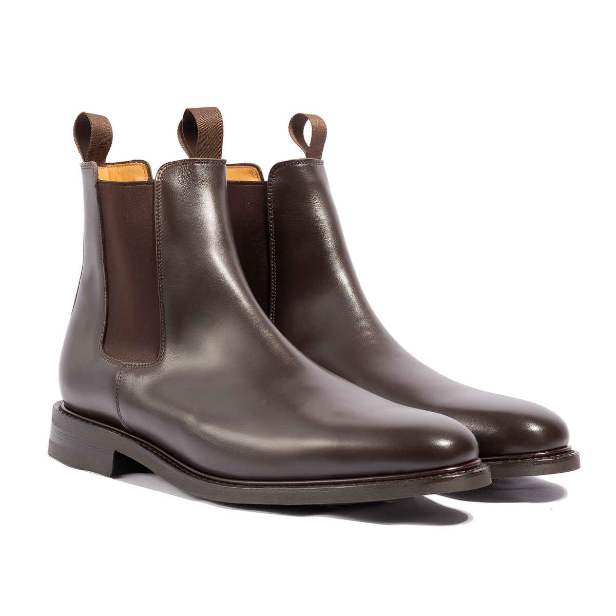 Men&#39;s brown chelsea boots crafted using goodyear welt construction and full grain leather.