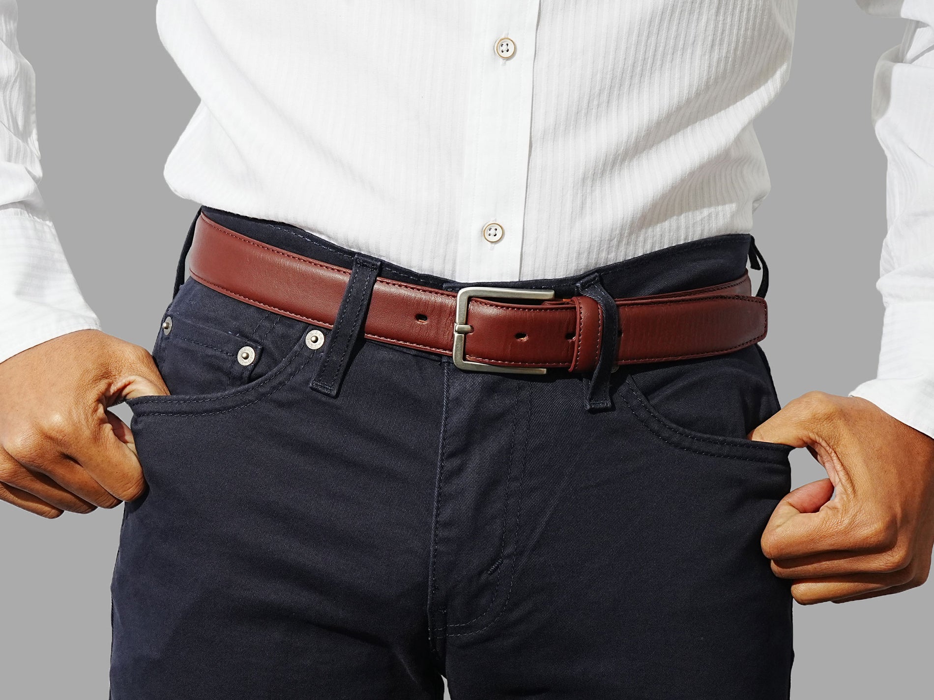 Premium burgundy dress belt. Perfect with tailored suits, formal pants, or slim trousers.