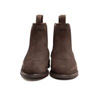 Brown suede chelsea boot featuring studded rubber sole for everyday wear in all seasons
