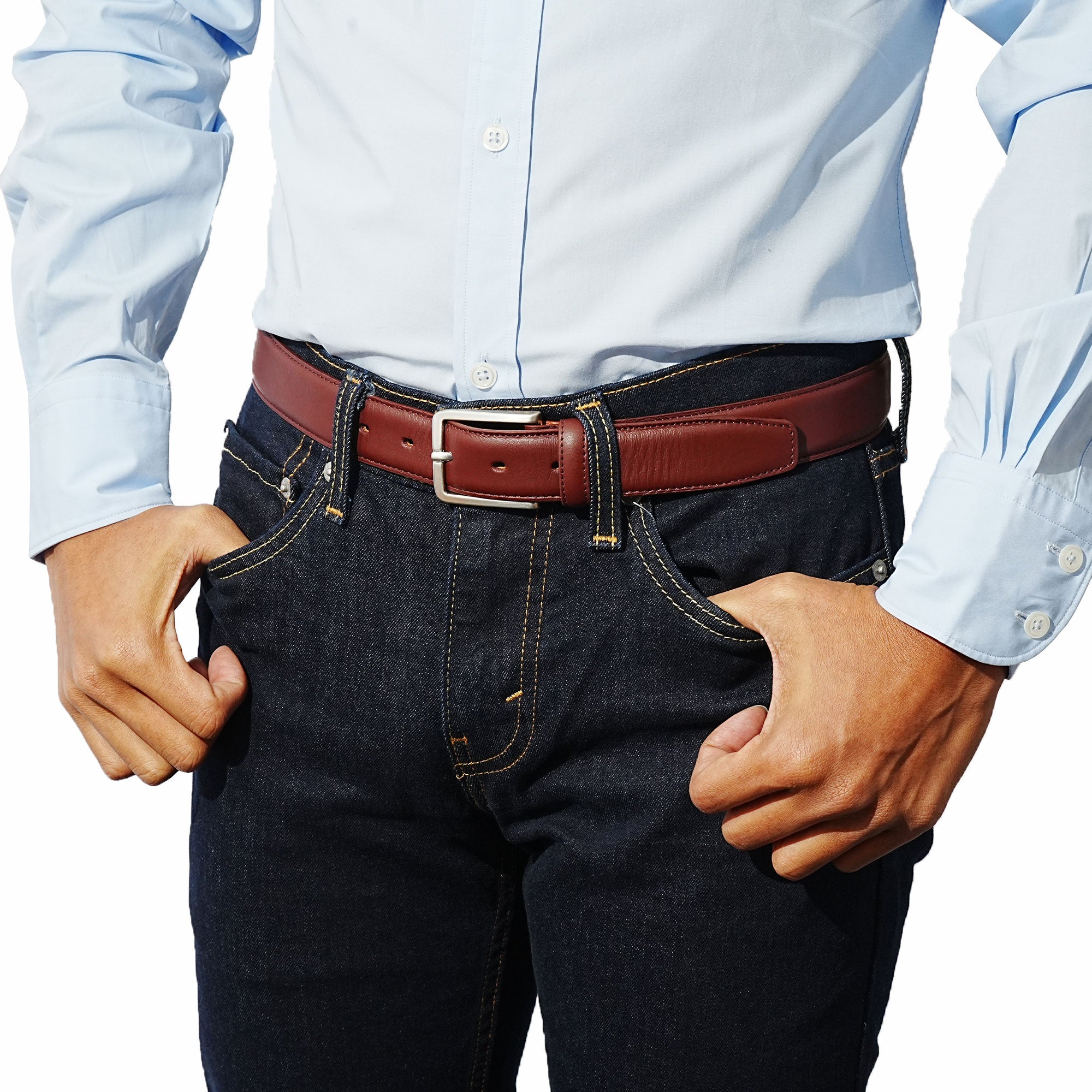Men’s burgundy belt. A classic touch with suits, slim-fit pants, or polished trousers.