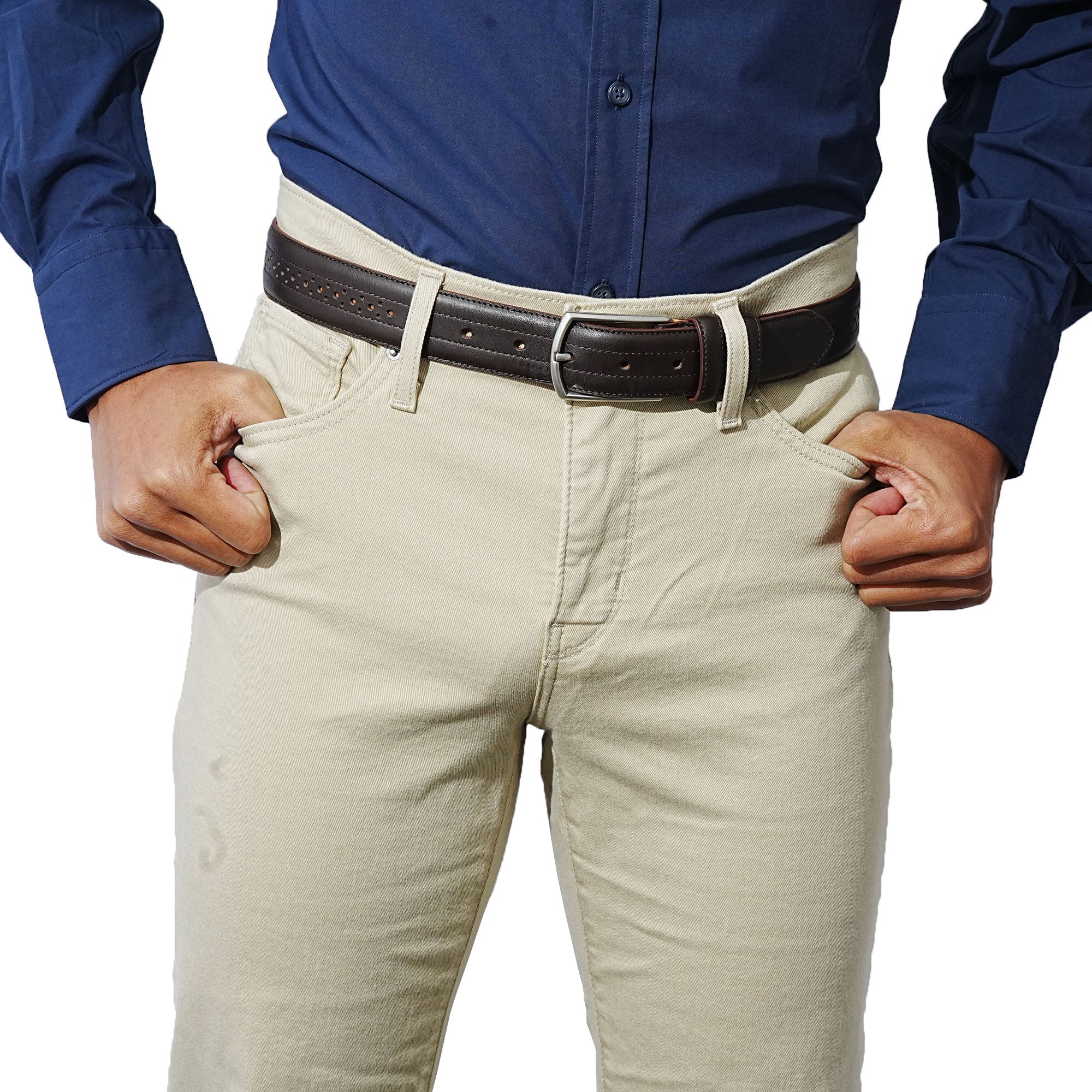 The essential brown belt for men. Crafted from full grain leather with brogues. Looks great with denim.