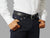 Mens black leather belt with solid buckles made in Spain. Works with chinos, suits, and formal wear.