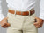 Leather belt for men with brogue accents. Wear it with suits or weekend 
