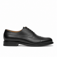 Men's black business shoes with cap toe made in Portugal using full grain leather and blake rapid for office, weddings and formal events