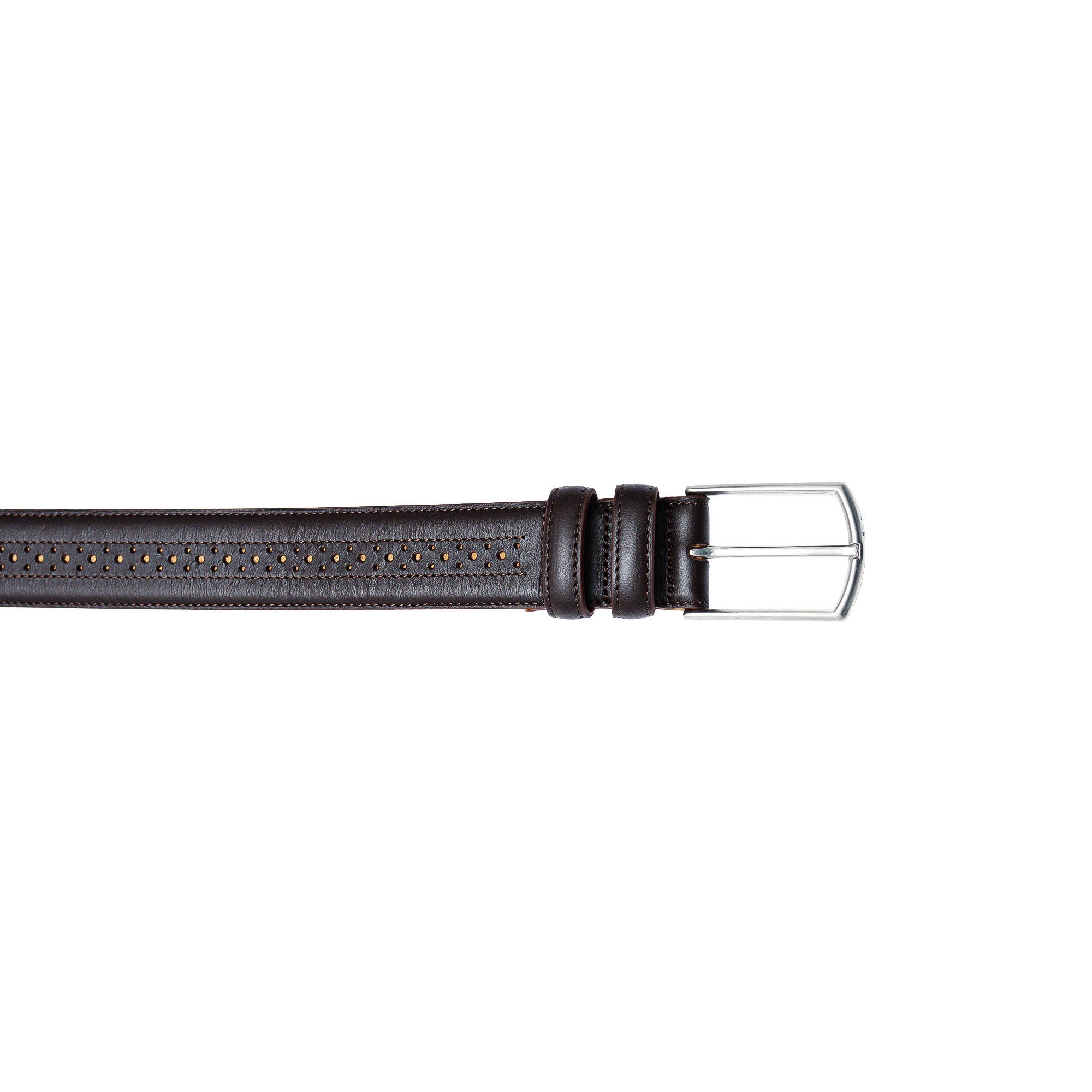 A full grain belt for men. Built to last with a brogue detailing. Wear with formal pants