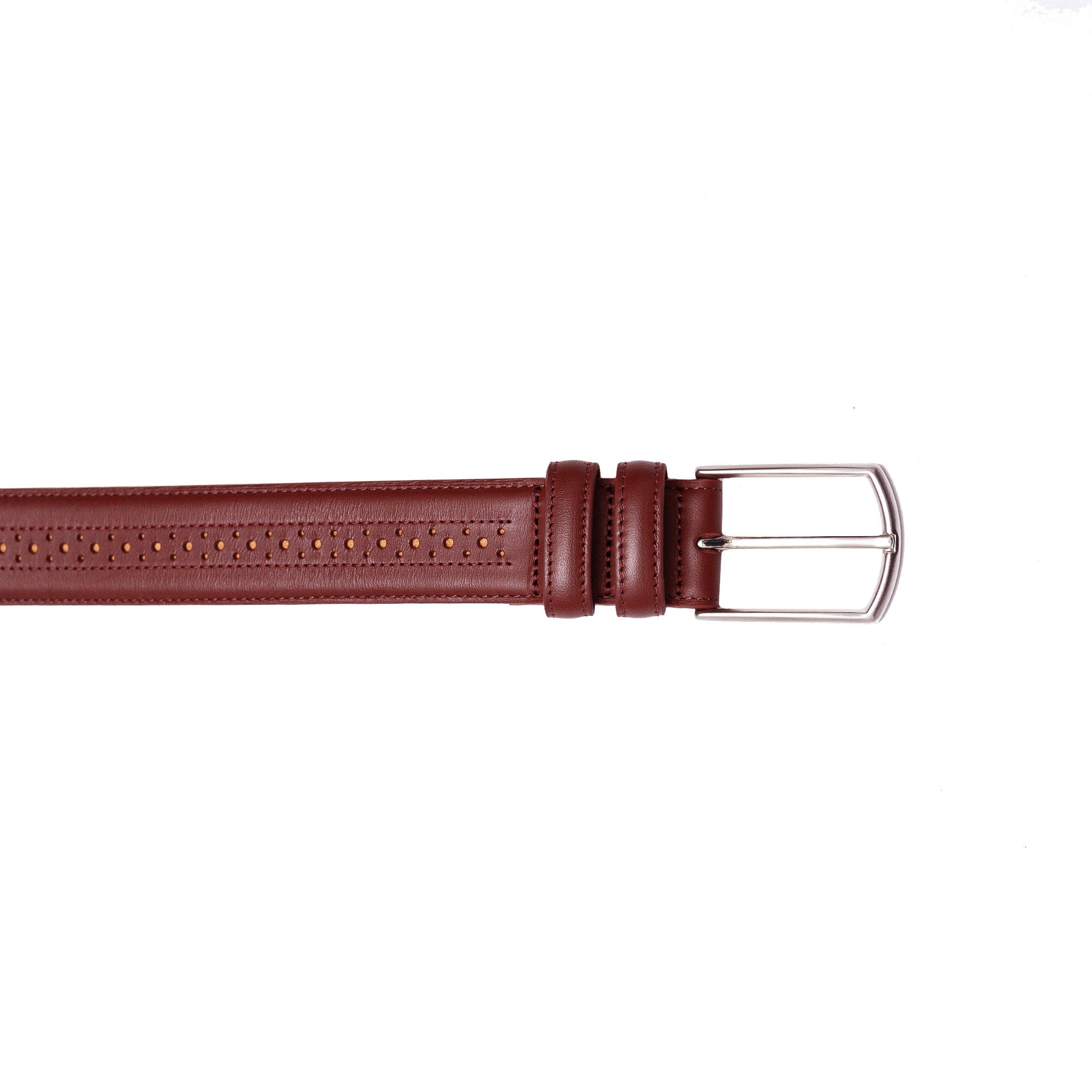 Brogue belt in burgundy. Solid leather for weddings, office, or date nights.
