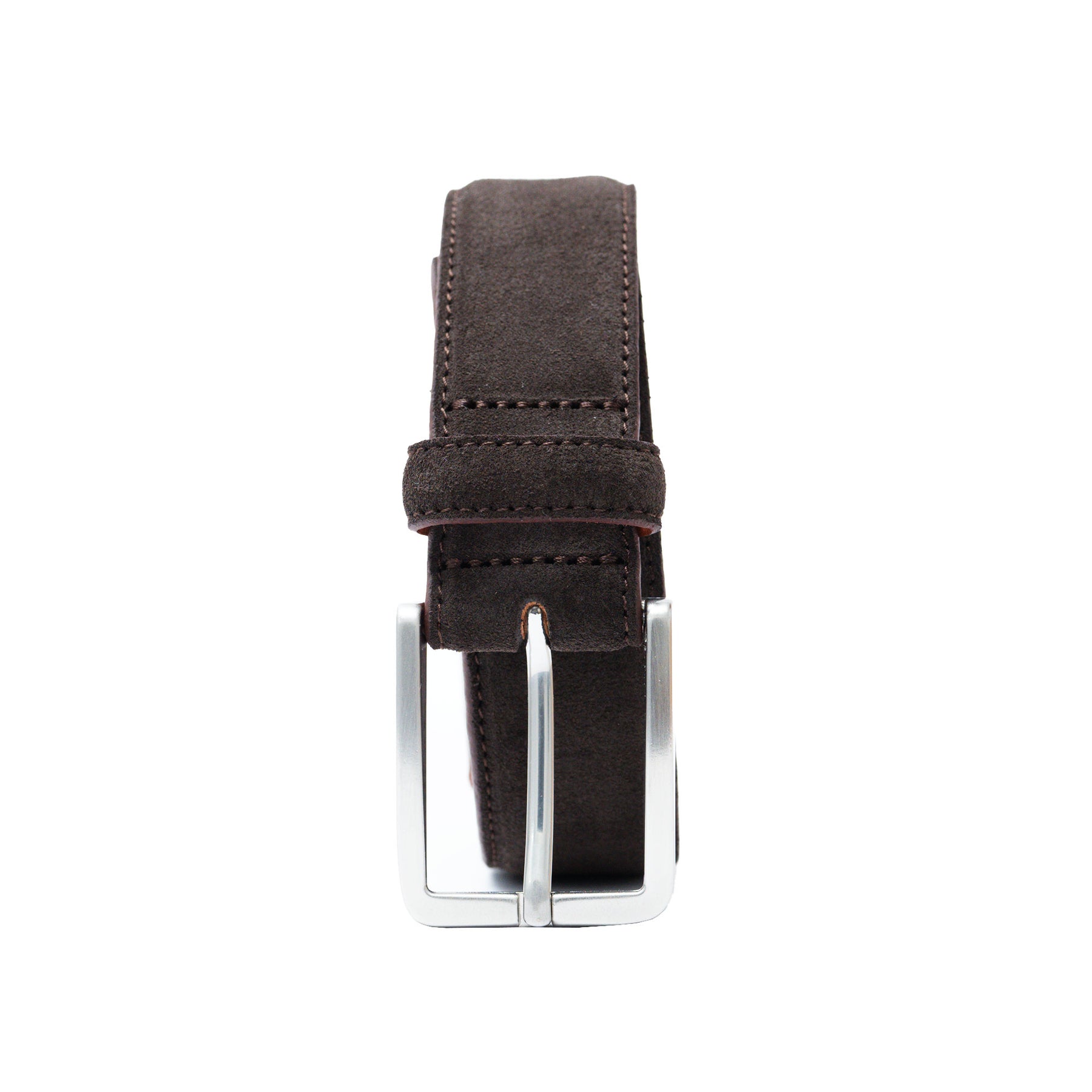 Mens dark brown suede dress belts made in Portugal to pair with oxford shoes or loafers for the office or weddings