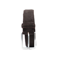 Mens dark brown suede dress belts made in Portugal to pair with oxford shoes or loafers for the office or weddings