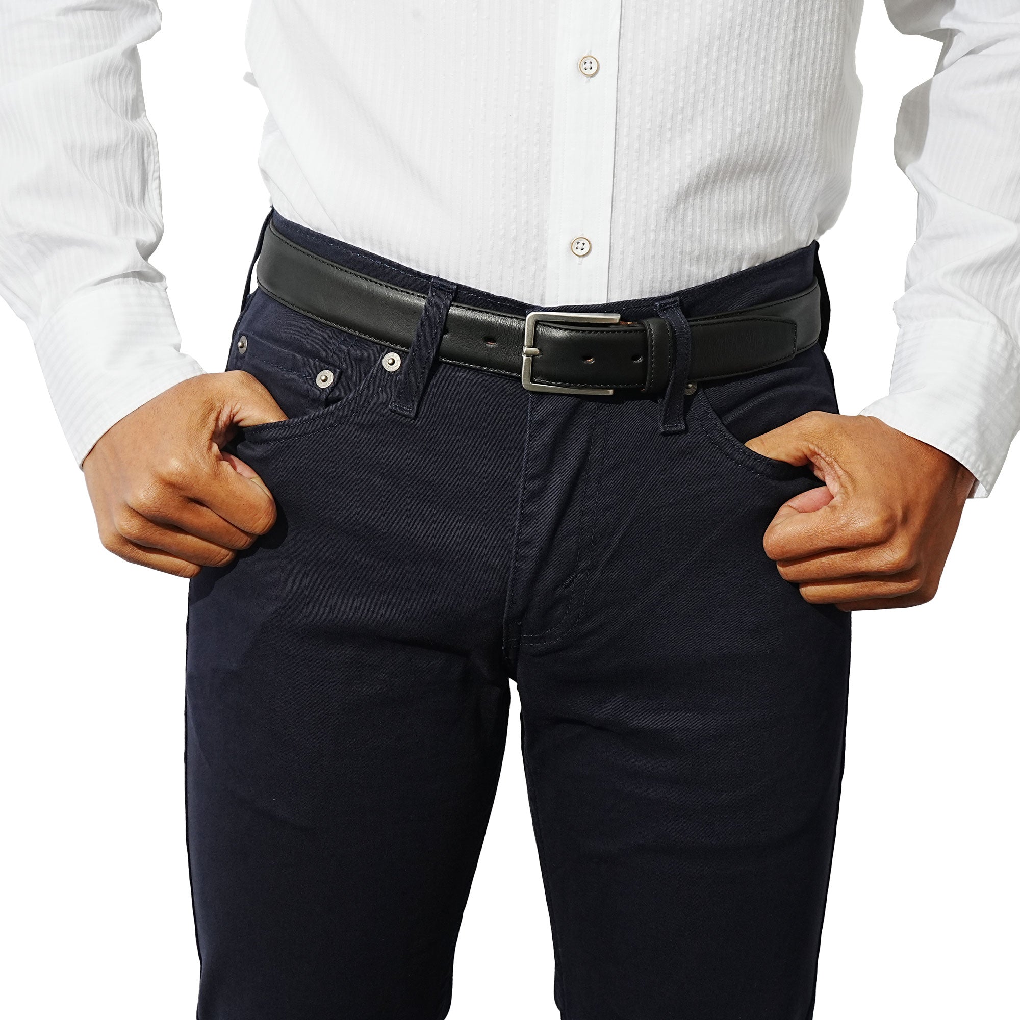 Smart black leather belt for men. Crafted for office days, evening events, and suits.