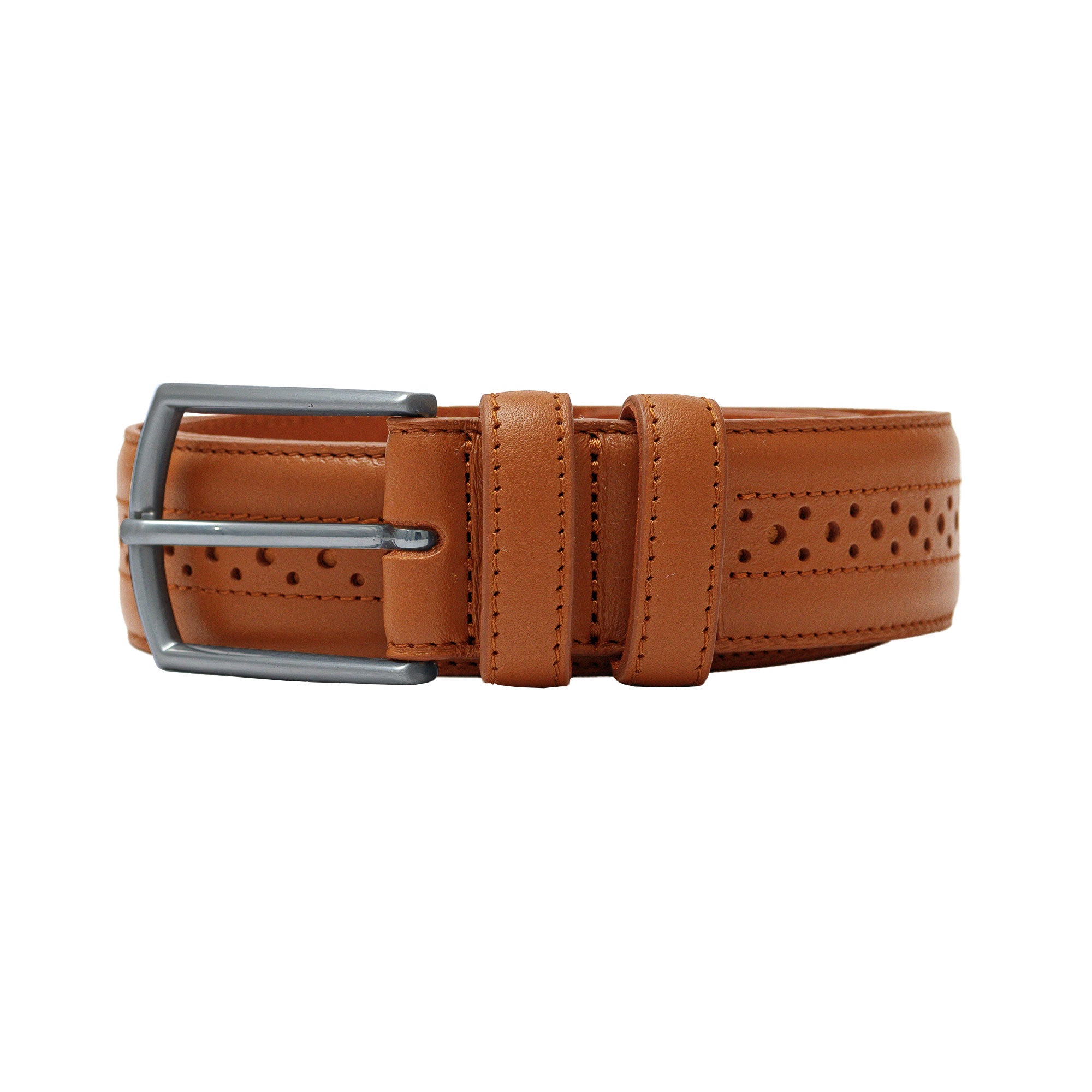 Full grain leather belt with brogue detail. Wear it with boots, chinos, or denim.