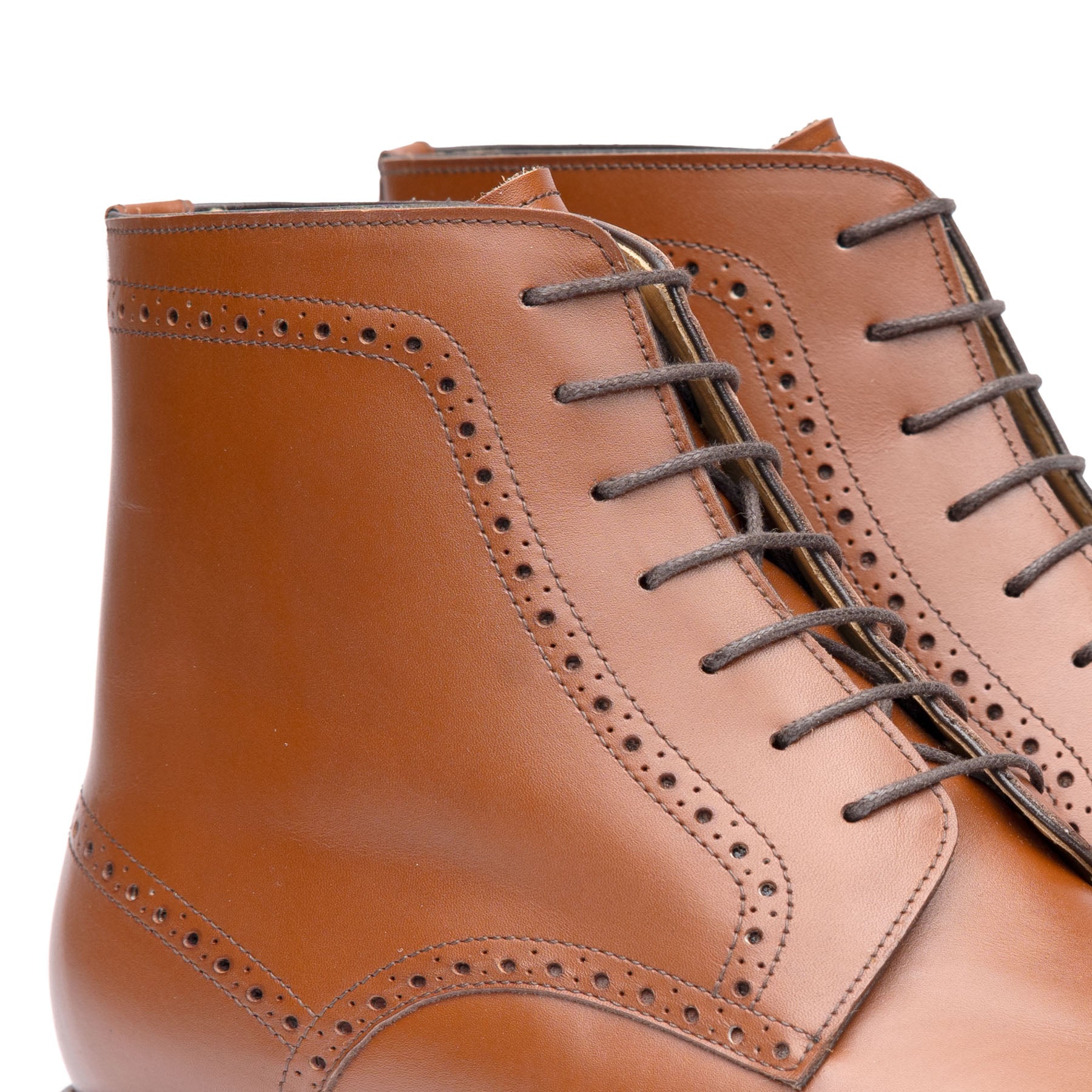 The Outback brogue ankle boot in tan made with chrome free calfskin leather upper and front lace up fastening