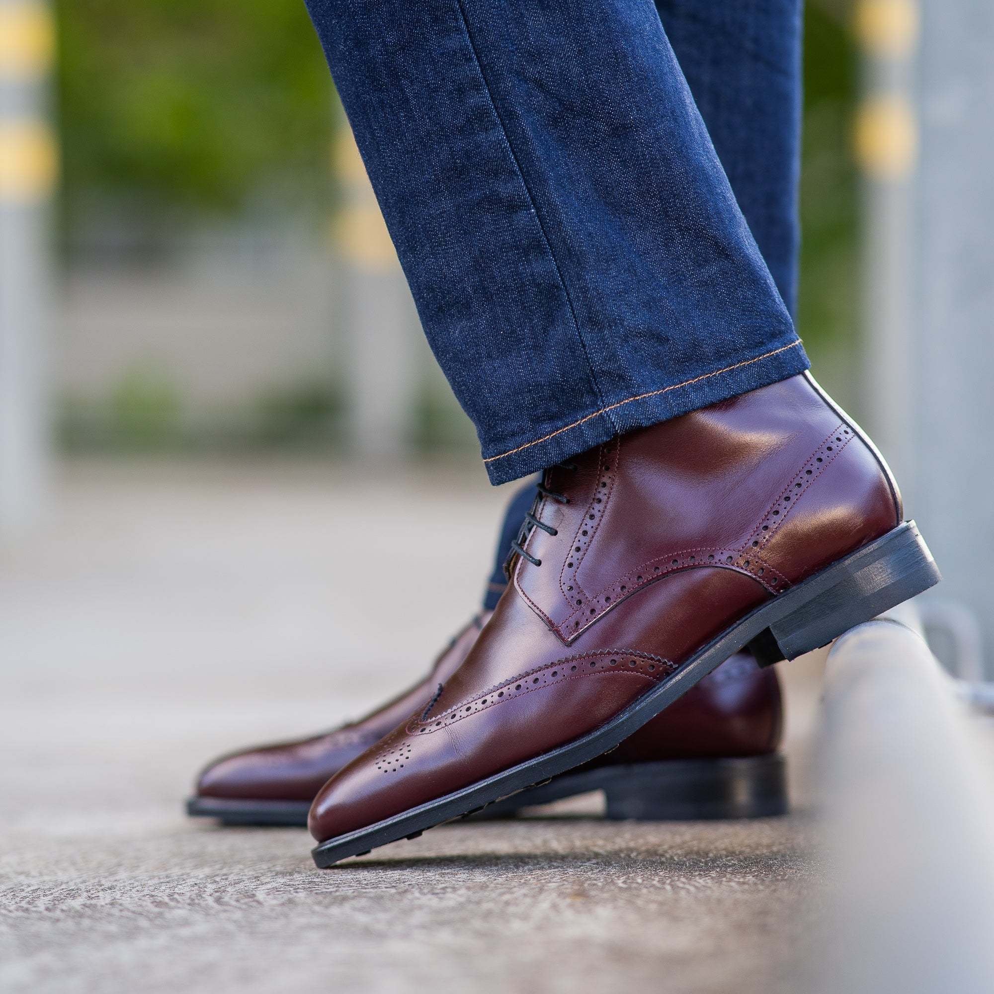 The Outback full brogue lace up boot in black leather, perfect rugged boot for adventure and casual smart styling