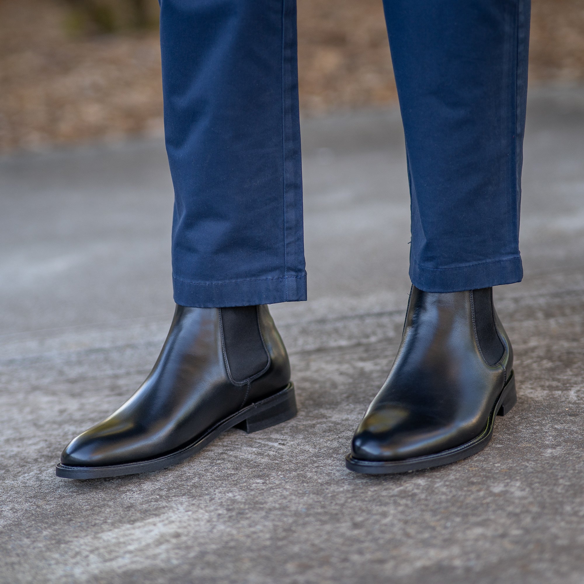 The Safari black chelsea boots mens, worn with smart casual chinos