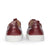 Men’s designer low top wingtip sneakers, the Explorer in burgundy with leather pull tab