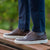 Chino slim fit pants with striped shirts paired with the Alpha full brogue leather sneakers in dark brown.