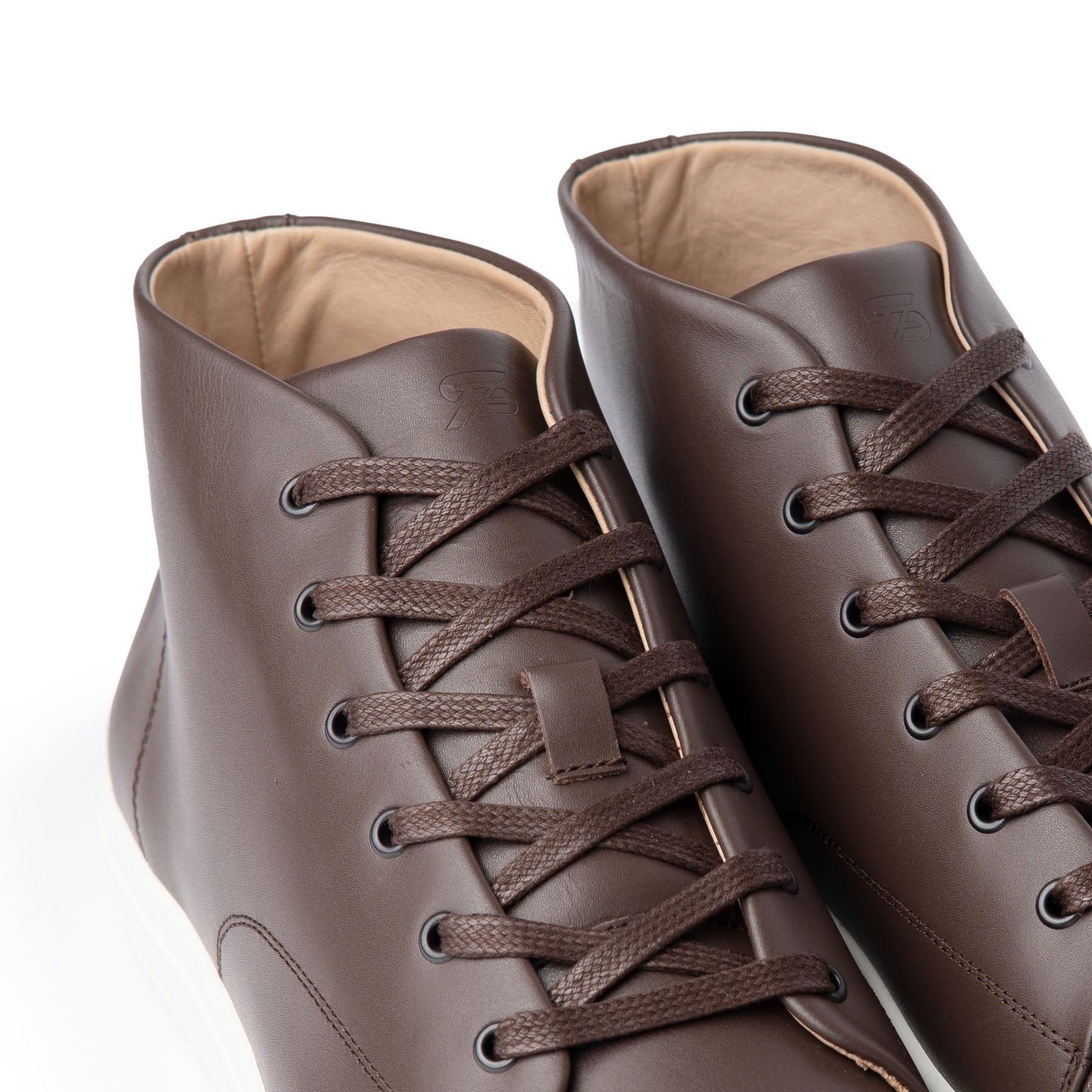 Handmade hi-top leather sneakers, Explorer in dark brown, made from box calfskin leather