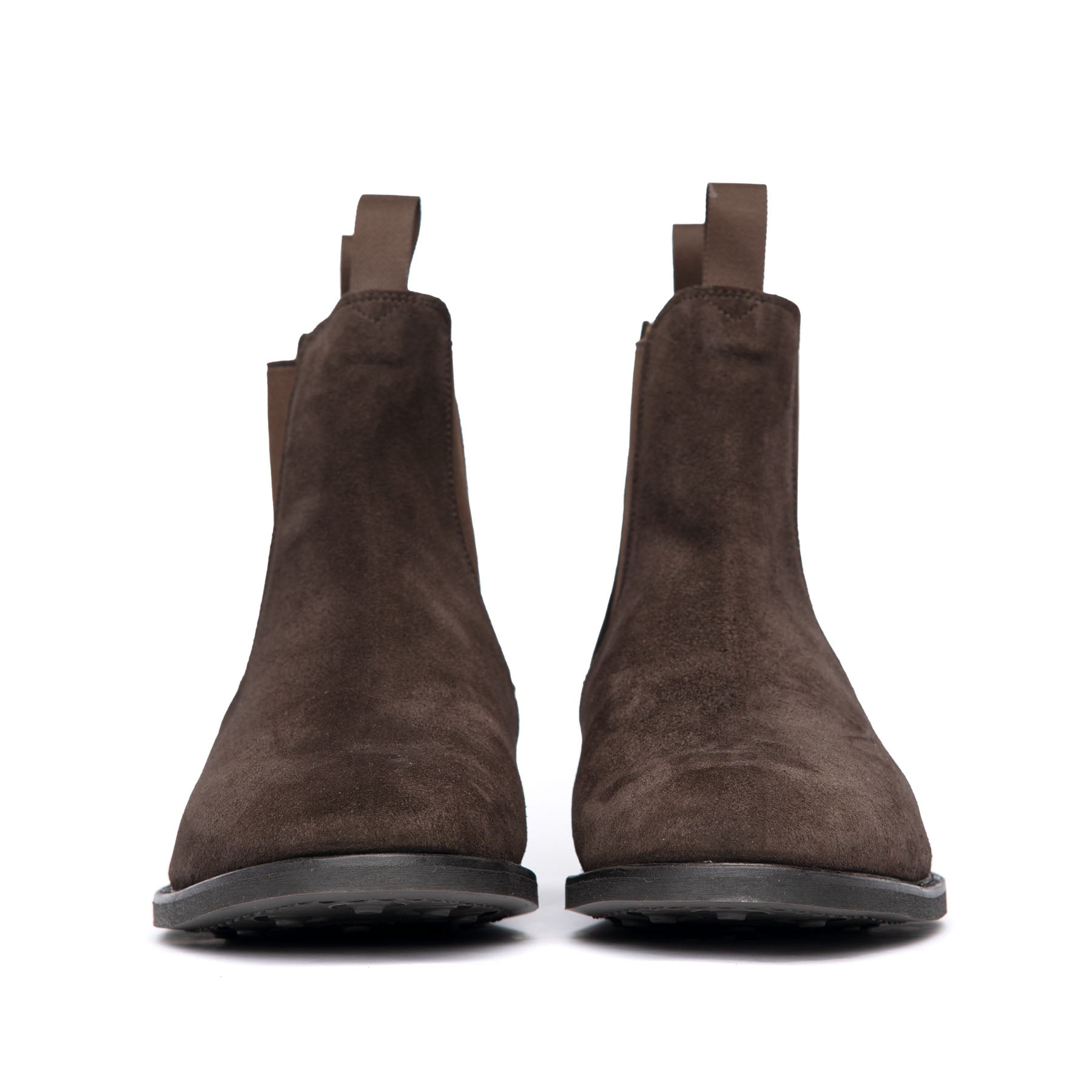 The Safari designer Chelsea boot in soft espresso suede with 360 leather welt and back pull tab