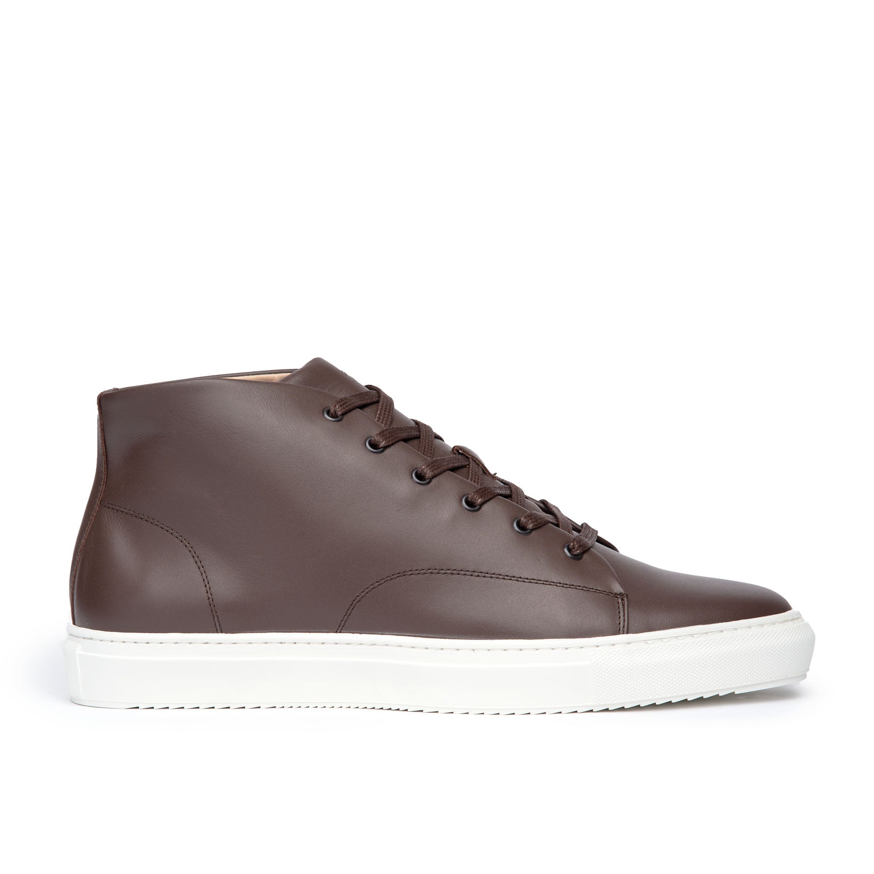 The Explorer men’s high top sneakers in espresso, handcrafted with Italian full grain calfskin leather upper