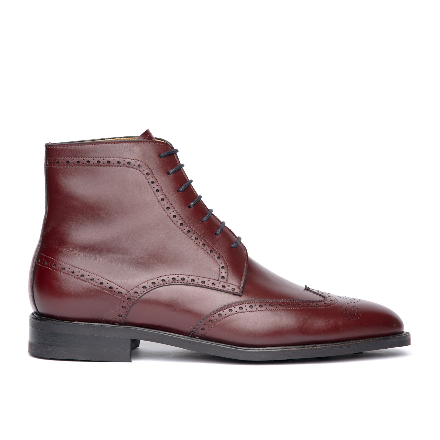 The Outback rugged brogue lace up boot in burgundy, fully lined with calfskin leather and handmade holes around the boot.