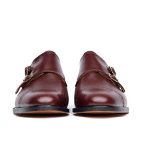 Burgundy monk strap shoes with double buckles and leather sole