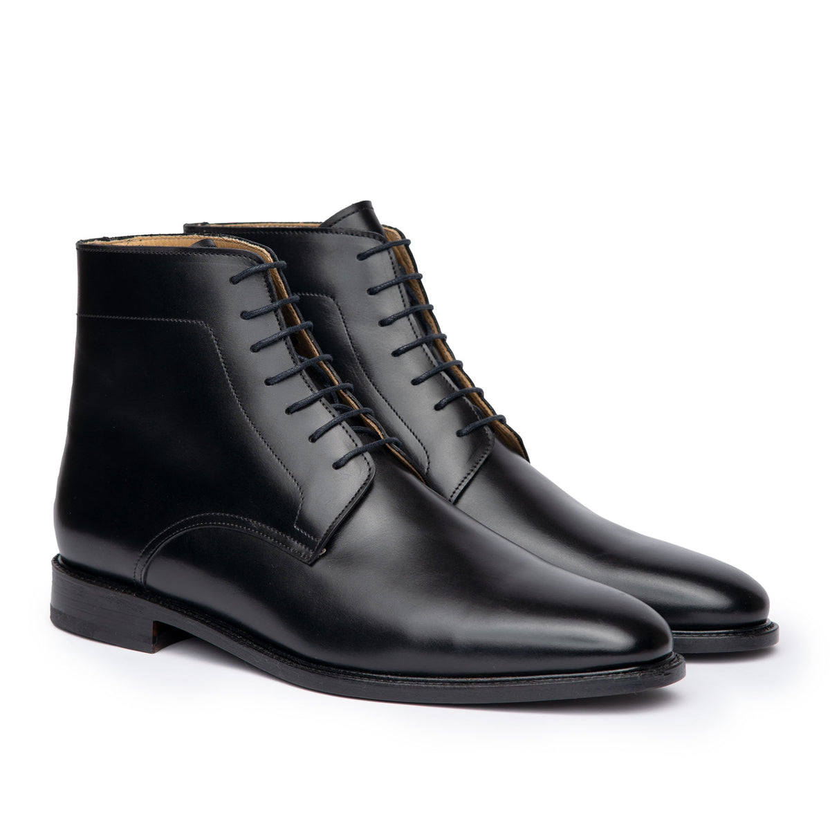 Mens black leather dress boots featuring full grain leather and blake rapid stitched construction for all formal events