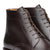 Mens brown leather dress boots made from full grain calfskin leather, blind eyelets and minimalist design