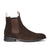 Brown suede chelsea boots for men made in Portugal using blake rapid stitched, pull tug and dainite rubber sole and pull tabs