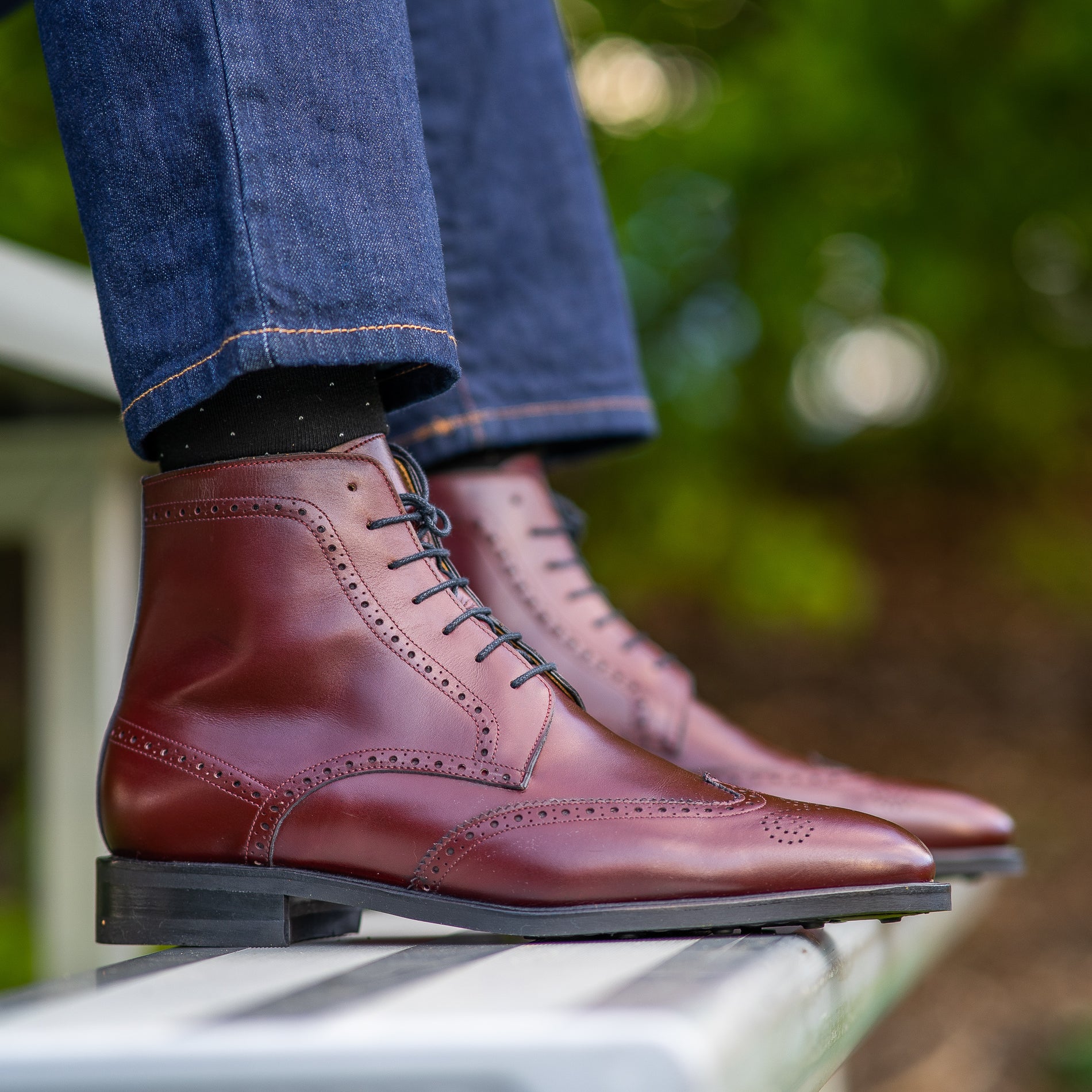 Burgundy Leather Wingtip Brogue Lace Up Boots - Portugal