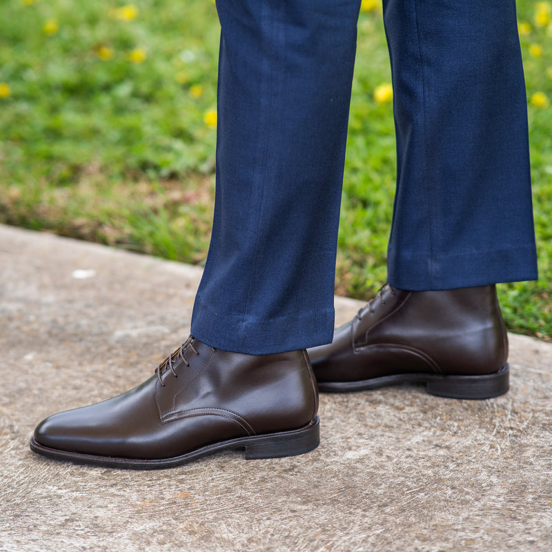 Brown Plain Toe Leather Dress Boots - Portugal