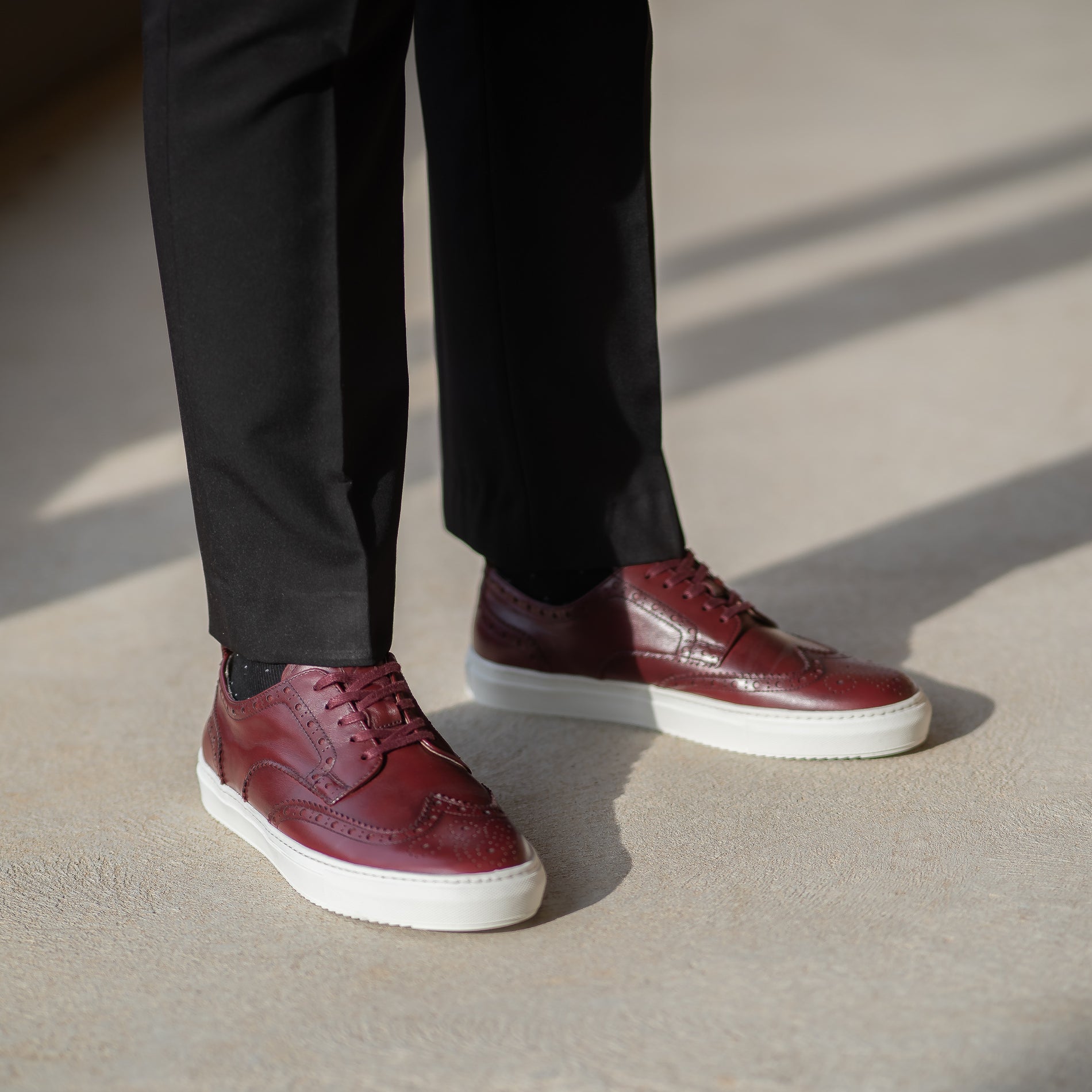 Burgundy Leather Wingtip Brogue Sneakers - Portugal
