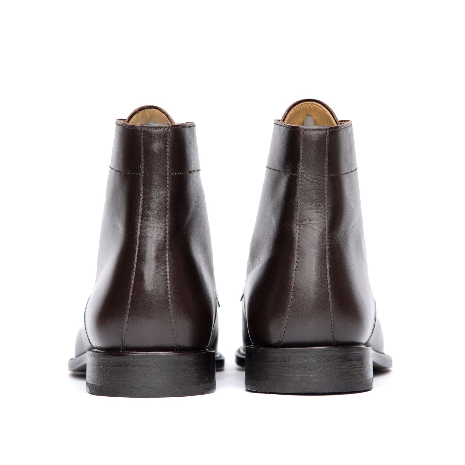 Men brown dress boots with stacked leather heel and rubber injection for extra grip