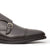 Brown double strap monk shoes with offset buckles and brogues at the toe cap with leather sole