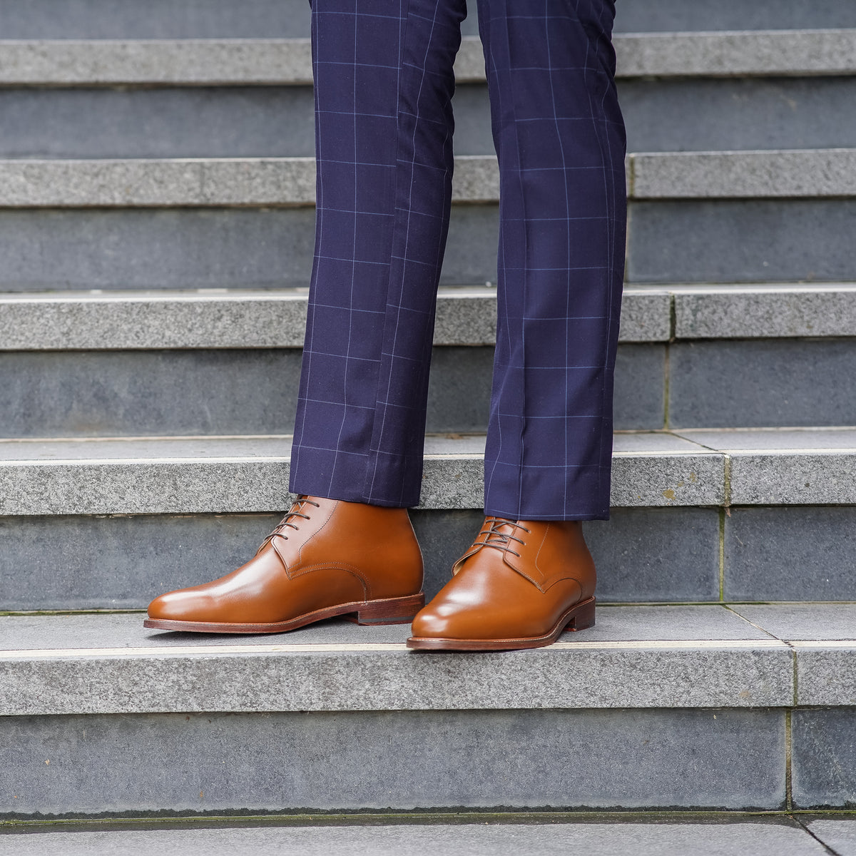 Men's Leather Plain Toe Dress Boots - Tan - Portugal