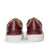 Mens low top leather sneakers featuring burgundy calfskin and rubber sole